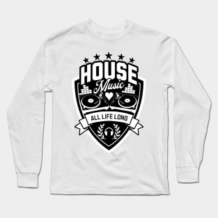 HOUSE MUSIC - Turntable Sheild (Black) Long Sleeve T-Shirt